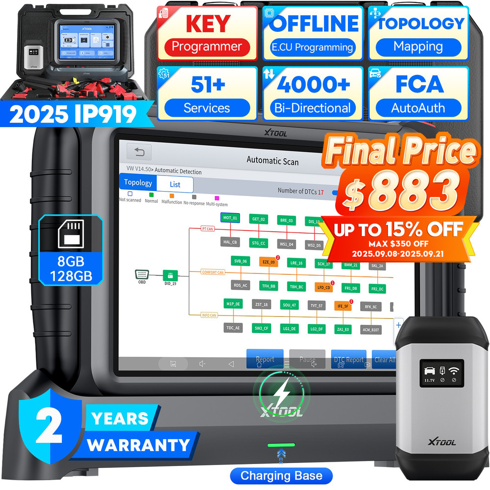 2025 XTOOL IP919 Auto Diagnostic Tool Bi-Directional 51+ Service Key Programmer