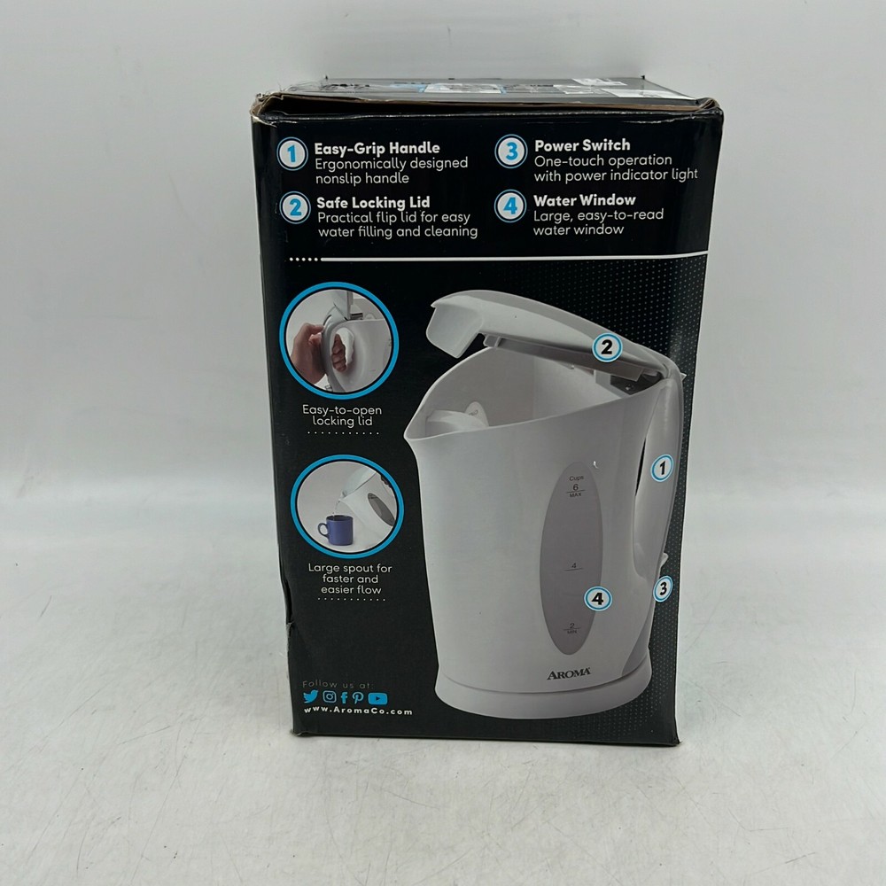 Aroma Housewares AWK-105 1.5 Litter Easy Grip Handle Gray Electric Kettle