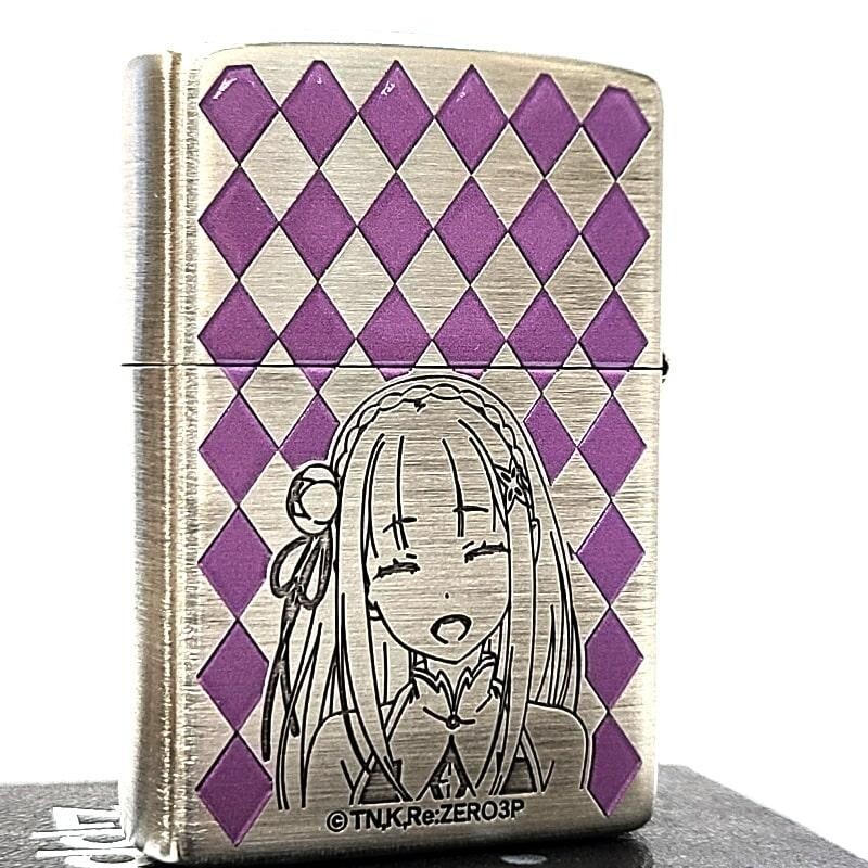 Zippo Re Zero Emilia Silver Satin Etching 2 Sided Processing Lighter Regular