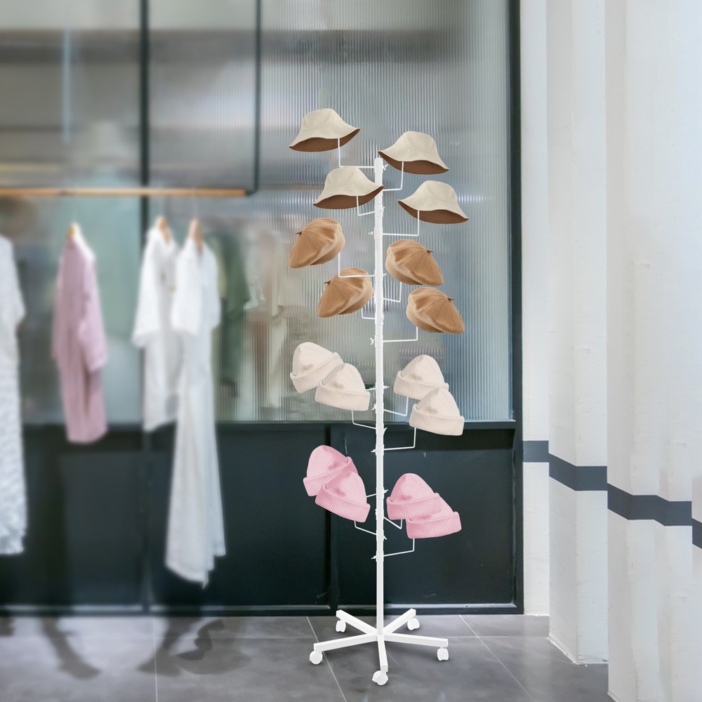 Freestanding Hat Rack with Adjustable Hooks & Lockable Wheels for Easy Display！