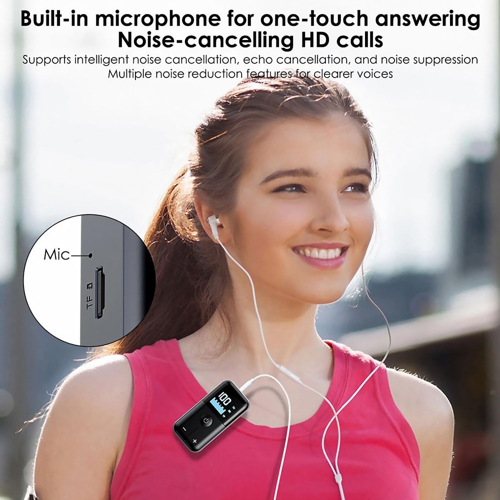 Bluetooth 5.4 Transmitter and Receiver with Battery Indicator 3.5mm Aux Adapter