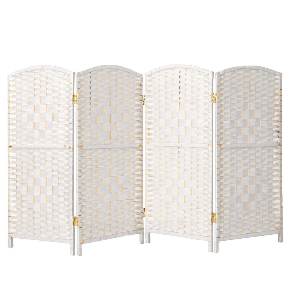 3 ft. Short Diamond Weave Fiber Folding Screen - White - 4 Panel
