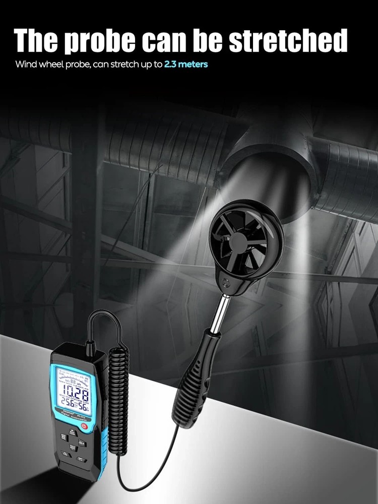 AS-H12 Digital Anemometer Handheld Wind Speed Meter with Extended Wind Sensor