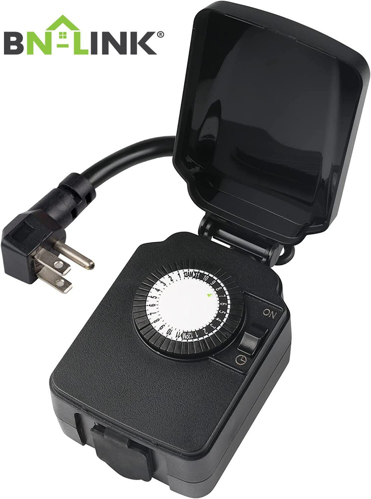 1 Pack BN-LINK 24 Hour Mechanical Outdoor Light Timer with 3-Prong Timer Outlet