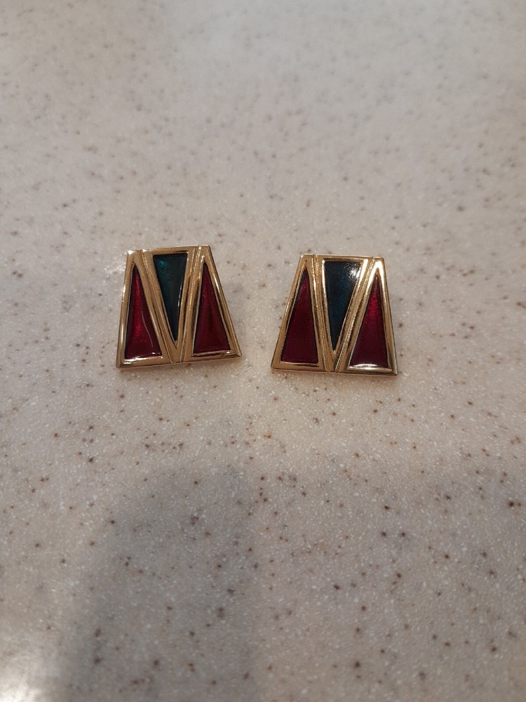 Vintage Evoke Triangle Gold Tone Pierced Earrings SIGNED