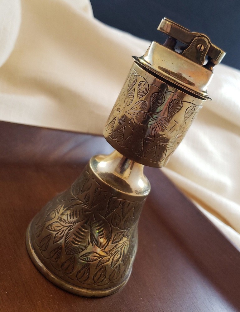 Vintage Altar Indian Bell Lighter, Solid Brass Metal Candle Holder Table Lighter