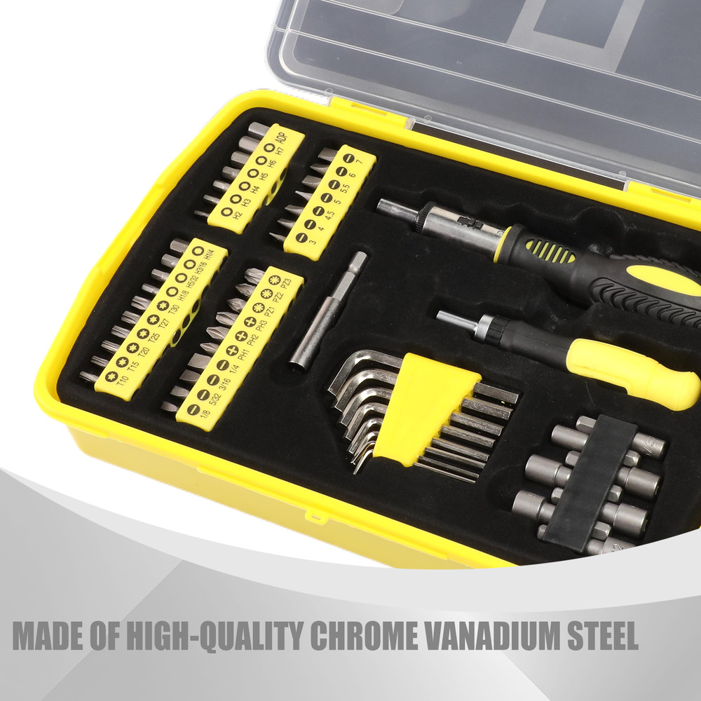 51Pcs Screwdriver Bits Adapter 1/4" Handle Ratcheting Socket Drill Set Yellow