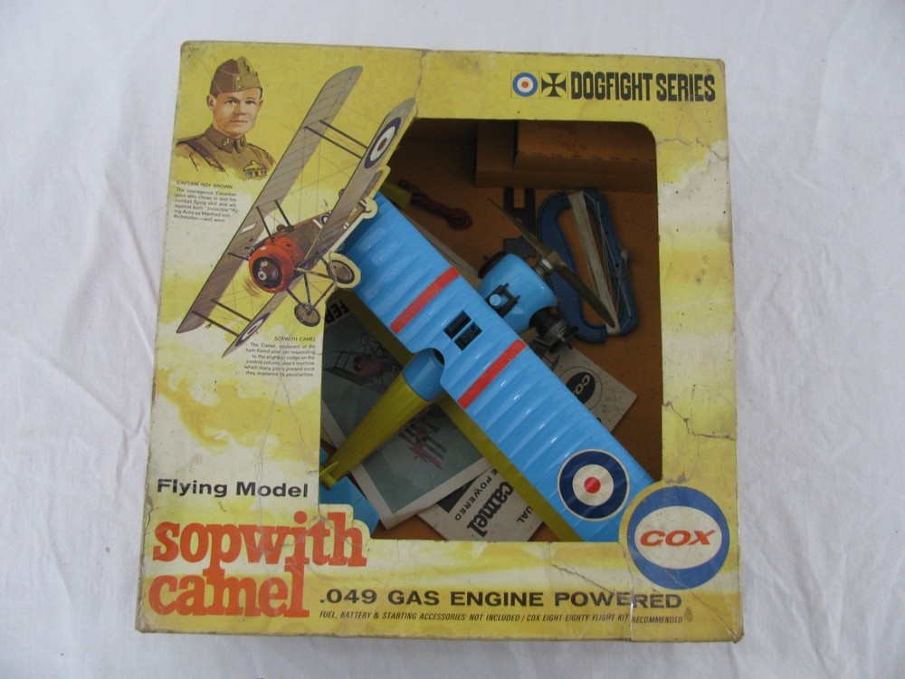 Vintage Cox Thimble Drome Control Line .049 Engine Sopwith Camel Airplane VG