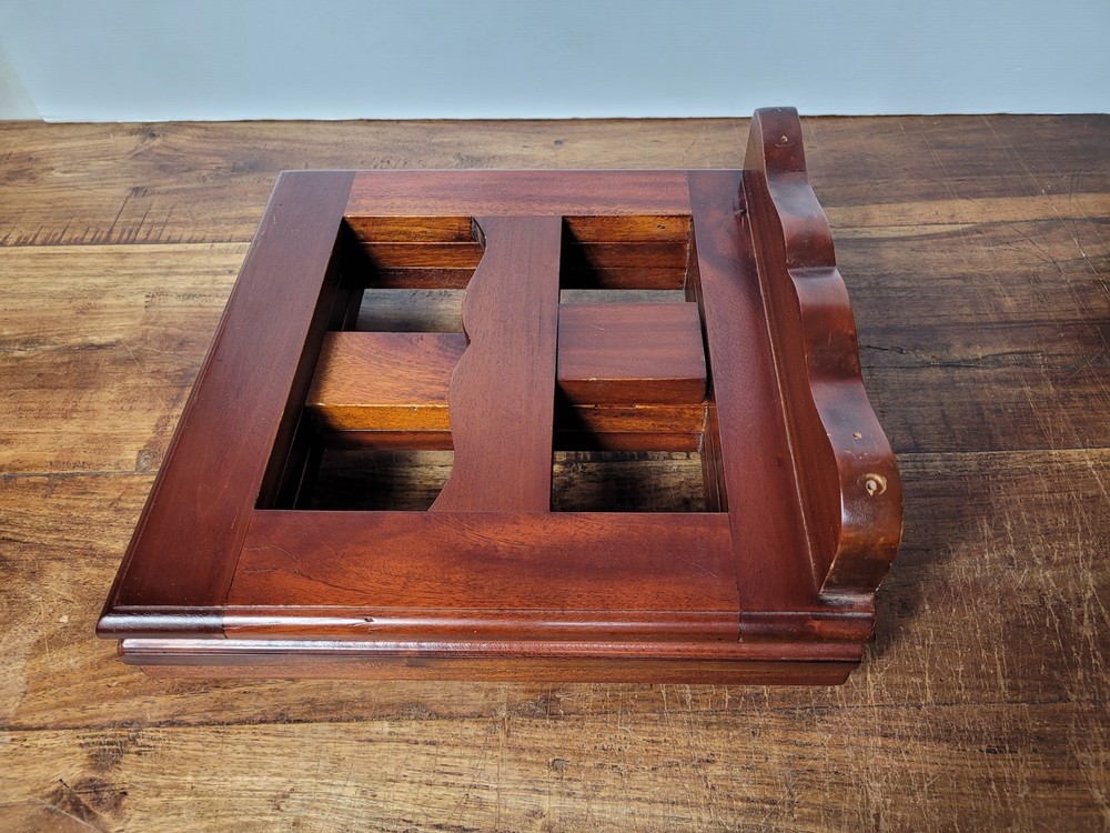 Vintage Solid Timber Tabletop Book Holder, Brass Hinges, Turned Timber Feet