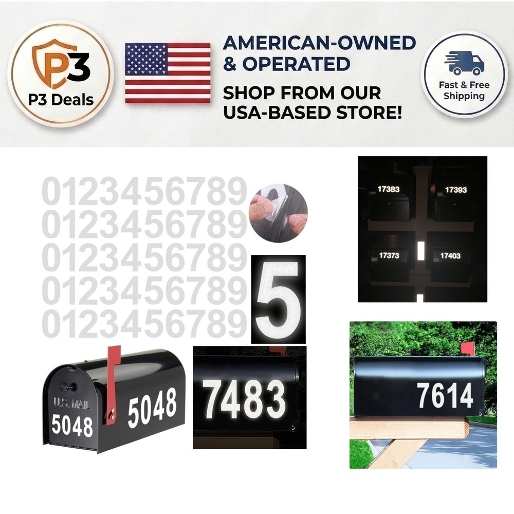 Classic Reflective Mailbox Decal Numbers – 5 Easy to Mount Sets 2" for Address