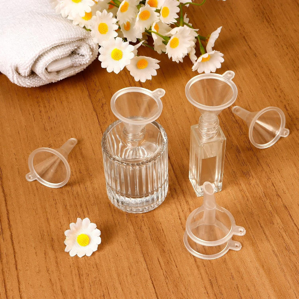 120 Pcs Mini Clear Plastic Funnel, Little Small Funnel Set Kit for Lab Bottles E