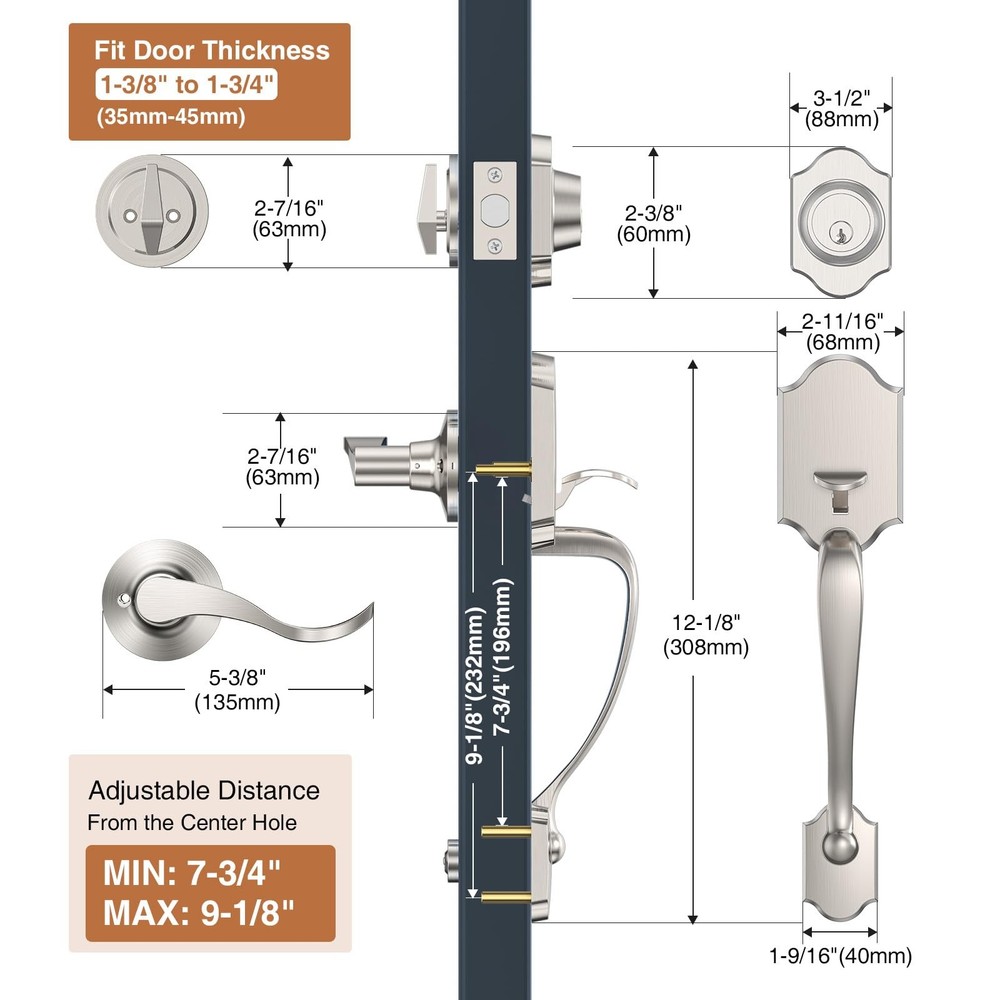 Brightify Satin Nickel Front Door Lock Set, Entry Wave-Satin