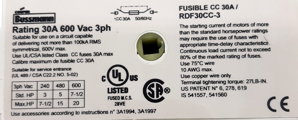 Bussmann RDF30CC-3 Fused Disconnect Switch - Missing handle