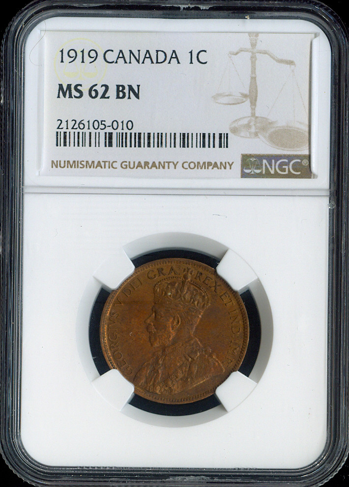 1919 Canada Cent NGC MS62 BN - George V - Quality