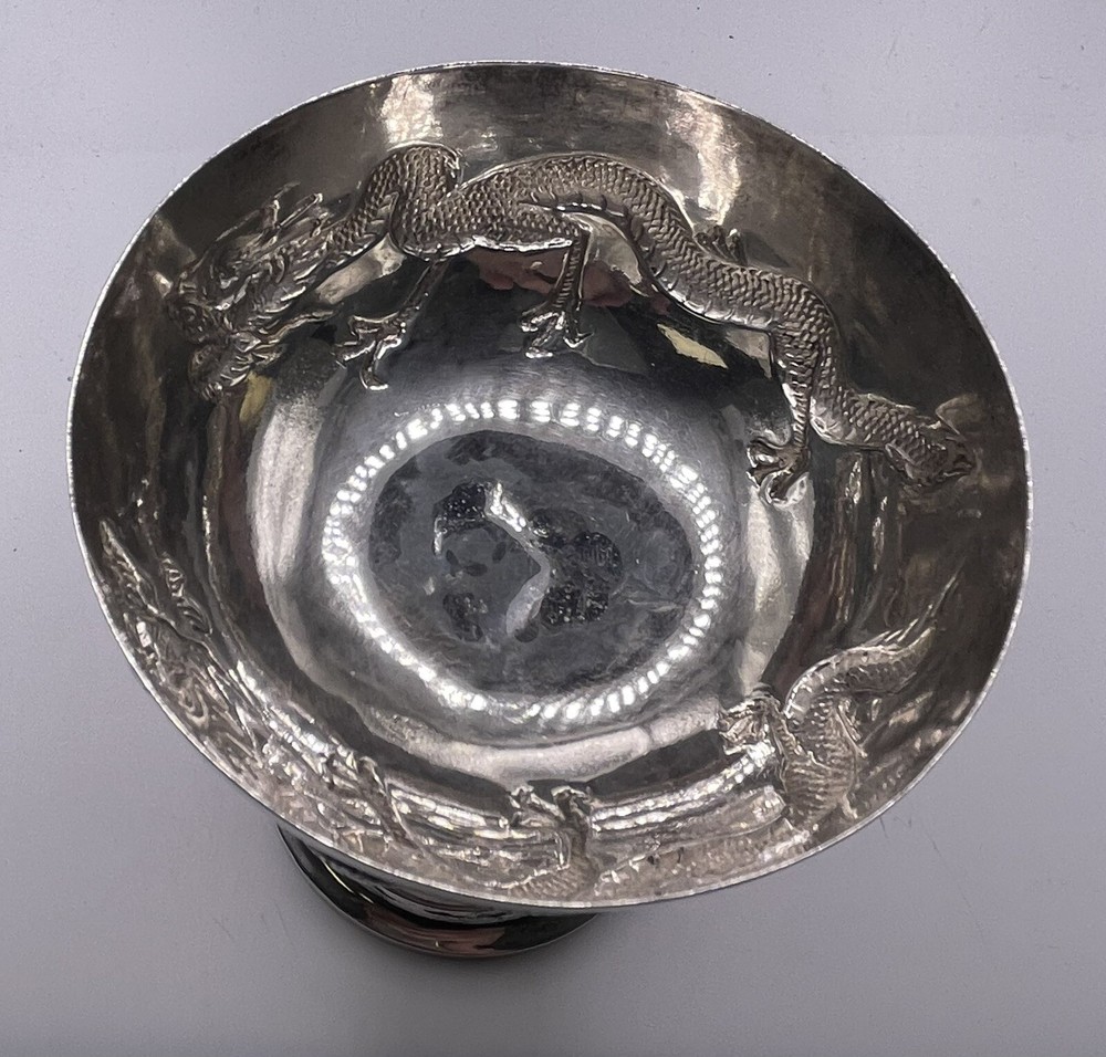 Chinese Export Silver Double Dragon Champagne Coup