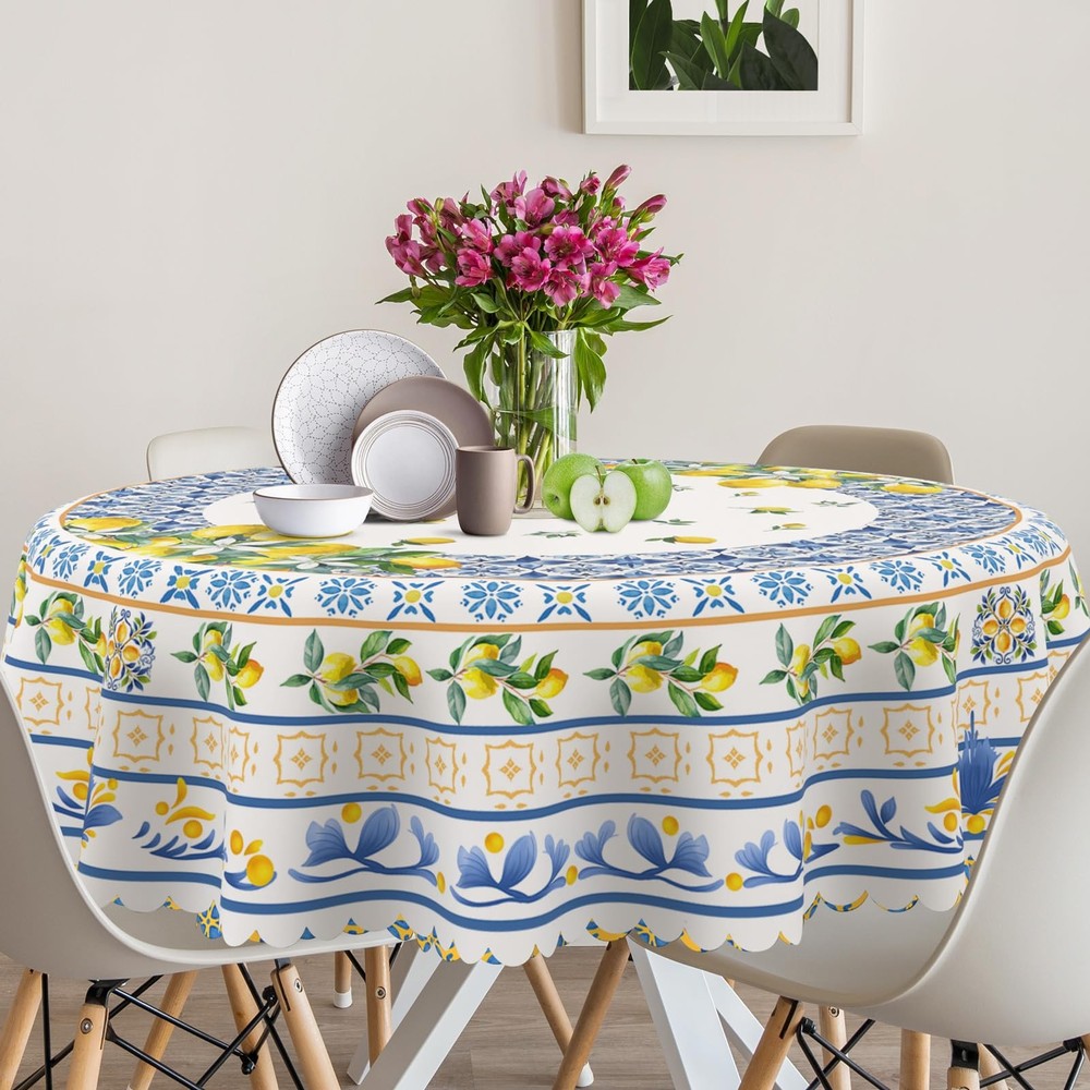 cusugbaso Lemon Round Tablecloth 60 inches - Mediterranean 60" (Round),