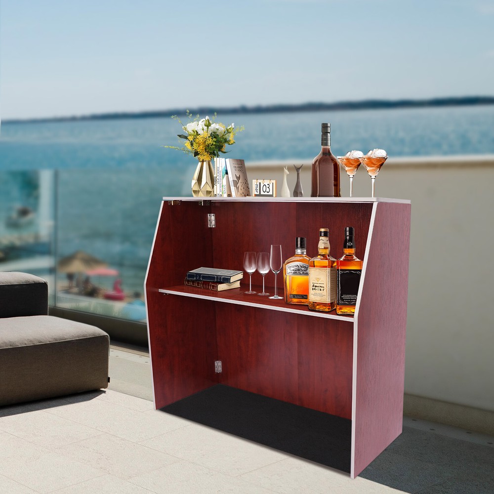 Portable Event Bar Rectangular Foldable Bar Freestanding Bar Cabinet Brown