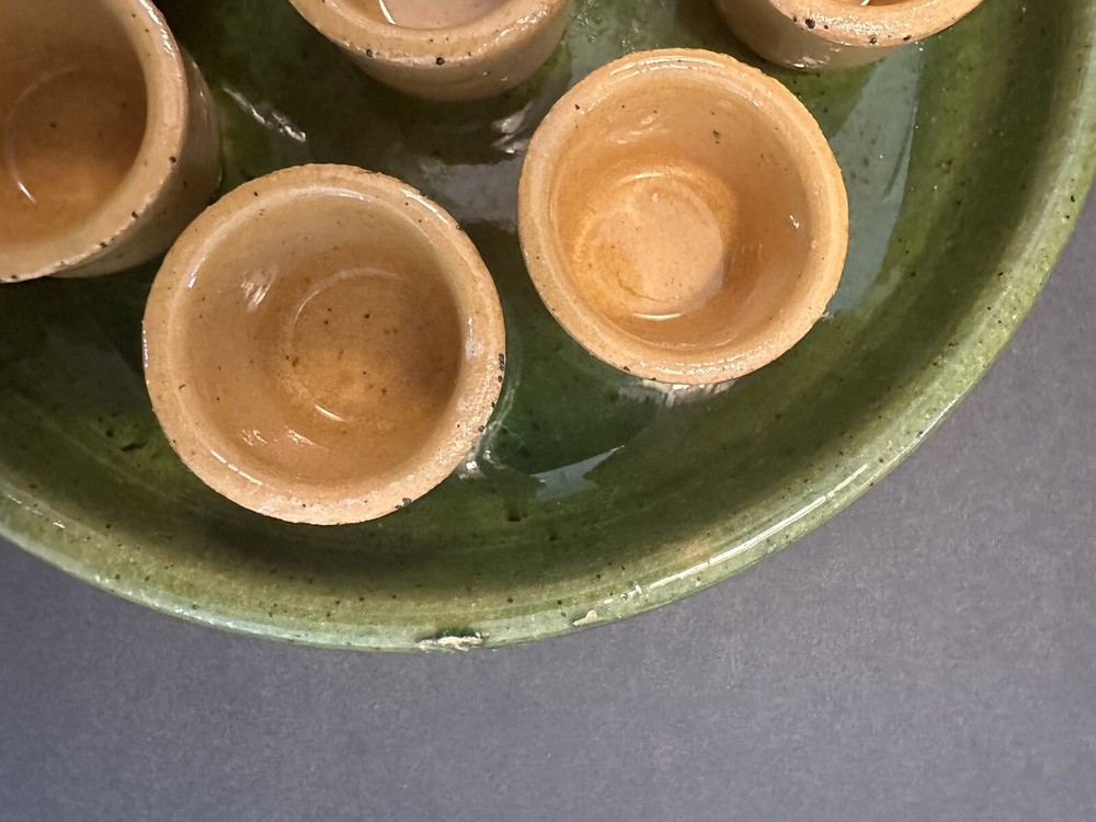 Vintage studio pottery ceramic set 4 eacargot pan handmade fine