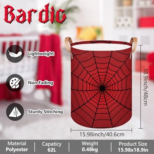 Large Laundry Hamper Basket Red Spider Web Round Freestanding Clothes Basket,