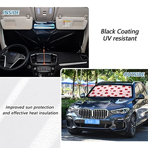 Cute Strawberry Pink Windshield Sun Shade Umbrella Foldable Car Front multi 3