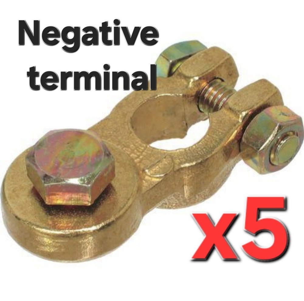 Battery Terminal - Solid Brass - Heavy Duty With Bolt - Negative Terminal 5Pce