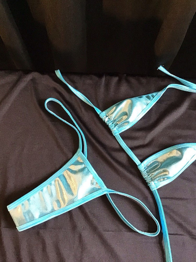Exotic Dancer Stripper Rave Custom Micro Style Metallic Ocean Blue New