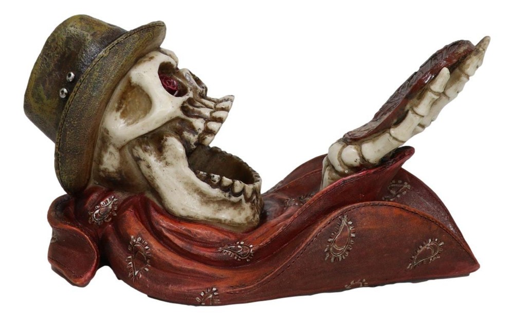 Rustic Western Gritty Budge Cowboy Skull Skeleton with Hat Drinking Wine Holder
