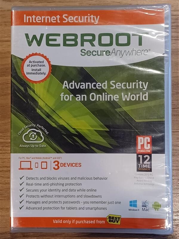 Webroot Secure Anywhere Internet Security 3 Devices Windows/Mac/Android