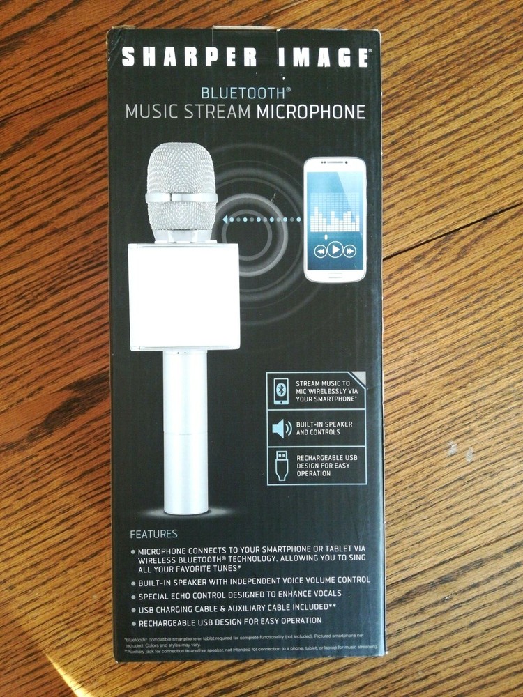 Sharper Image Bluetooth Music Stream Microphone Silver New in Packaging