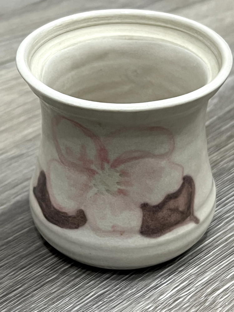 Unique - Studio Pottery Trinket Jar - Large Pink Flower (missing lid)