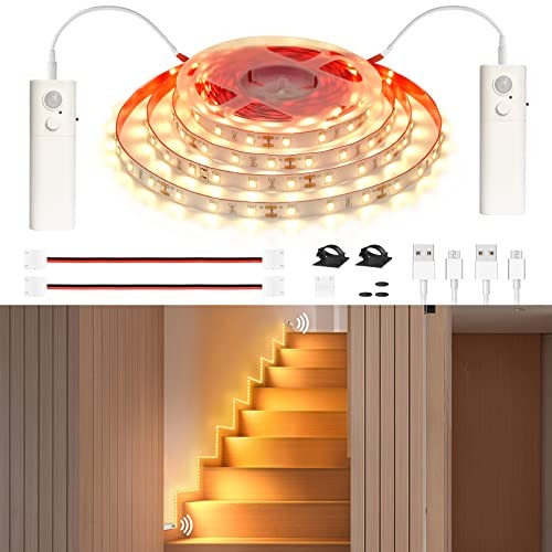 Dual Motion Sensor Under Bed Lights,Rechargeable 16.4ft White Warm White