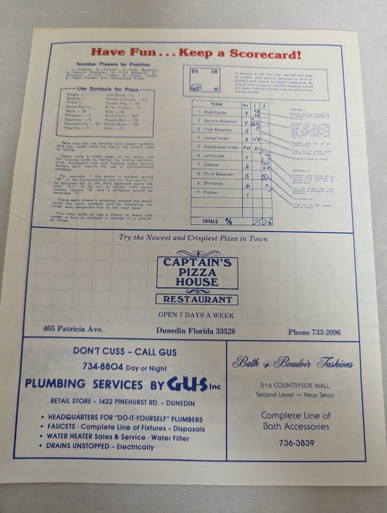 Toronto Blue Jay Spring Training Program, 1979, W/Separate Scoring Card MLB