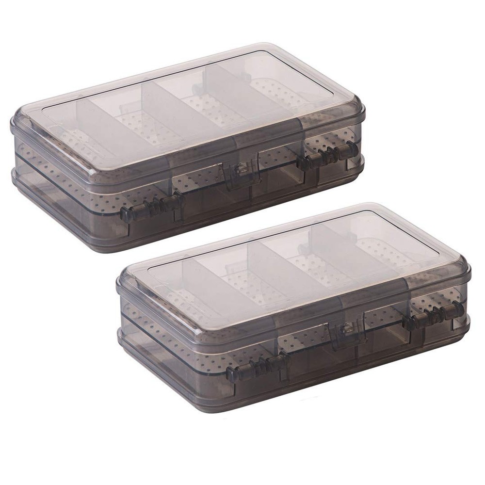 2Pcs Grey Double Layer Plastic Jewelry Box Organizer Storage Container for Ea...