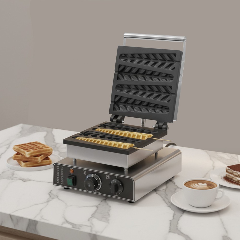 Electronic Commercial Lolly Waffle Stick Baker Machine Waffle Maker Silver