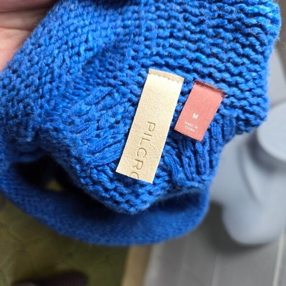 Anthropologie Pilcro blue cable knit rolled mock pullover sweater medium