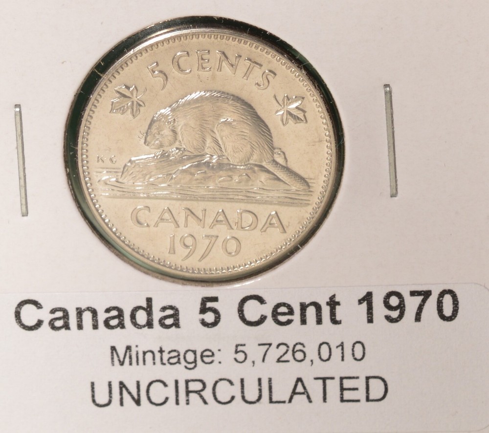 1970 Canada 5 Cent - KEY DATE - UNCIRCULATED from Mint Roll 🇨🇦