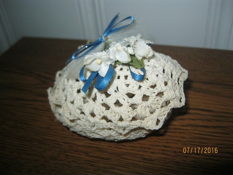 Crochet and Starched Ivory Bear and Egg