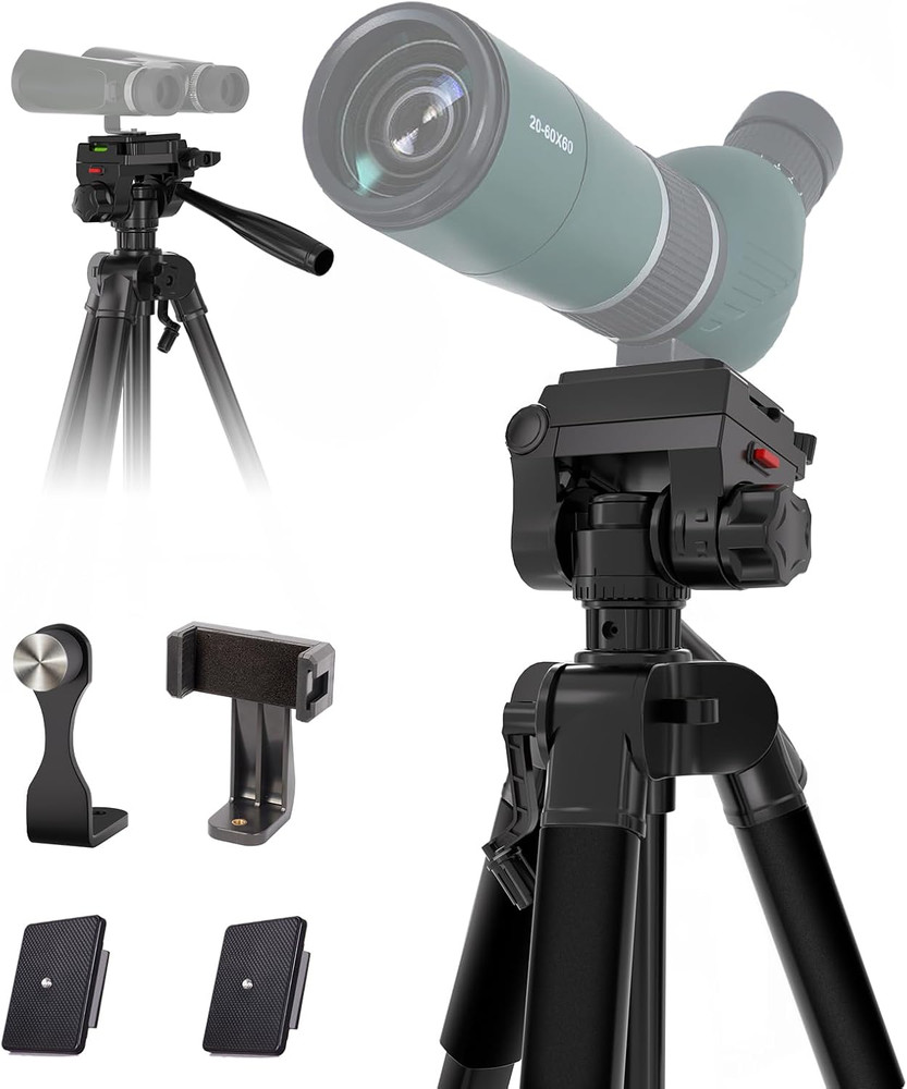 69” Tripod for Spotting Scopes, Binocular & Camera, Includes Binocular Adapter,