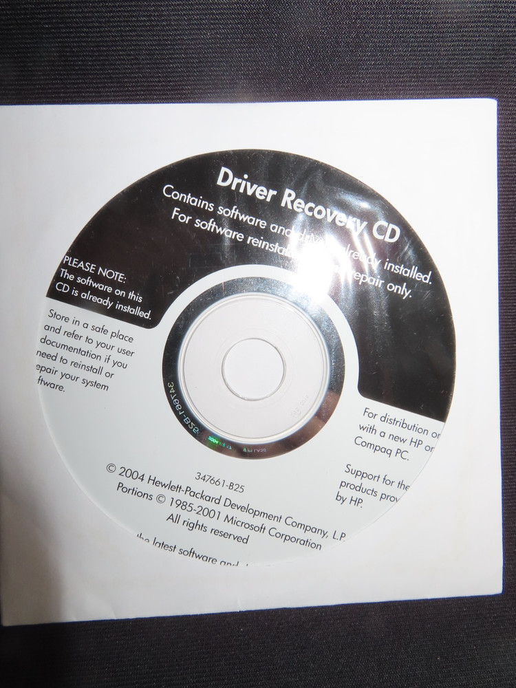 HP Windows XP SP1a Operating System CD Bundled w/Application Driver Recovery DVD