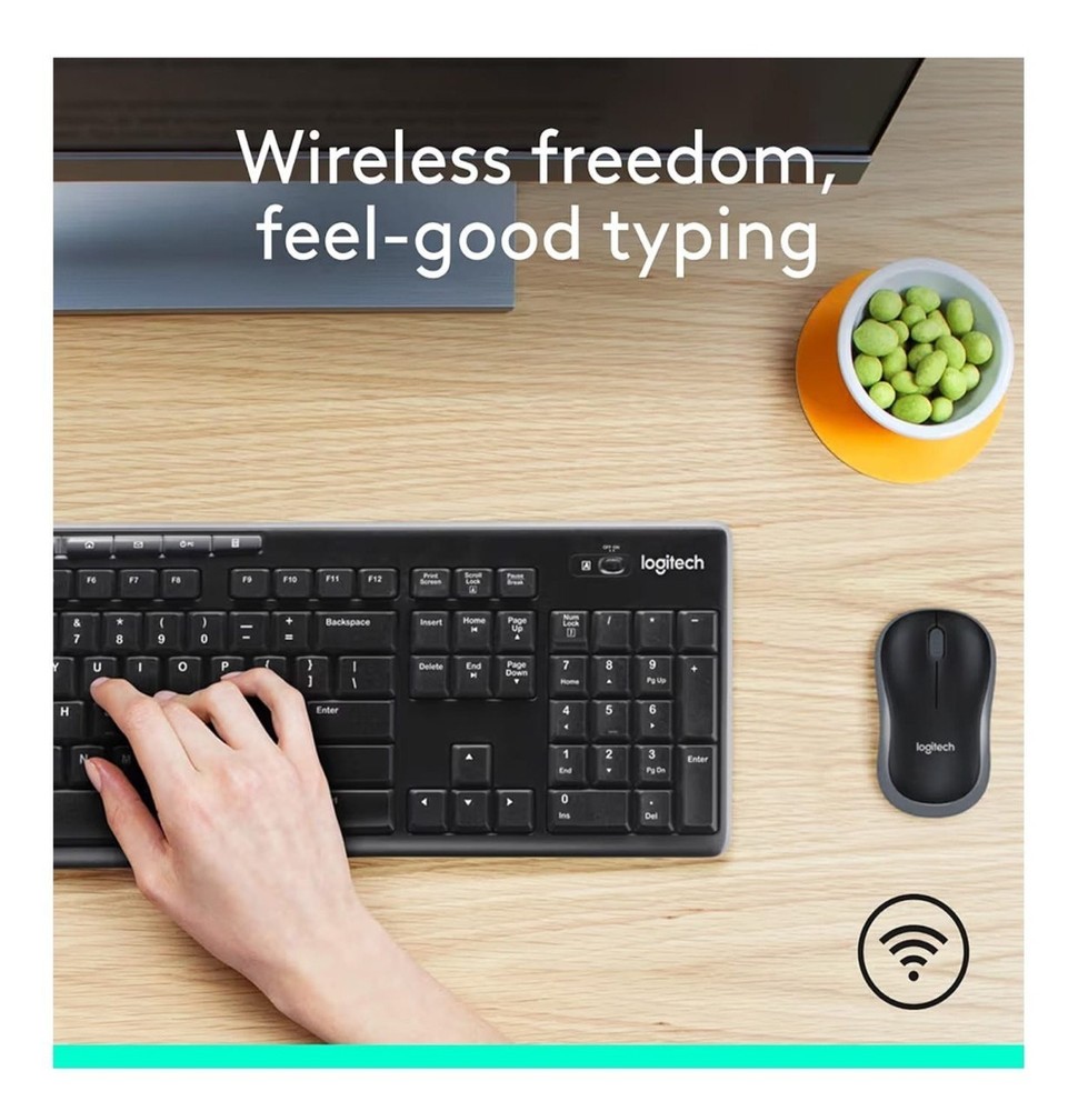 Logitech MK270 Wireless Keyboard & Mouse Combo, USB Receiver, Black