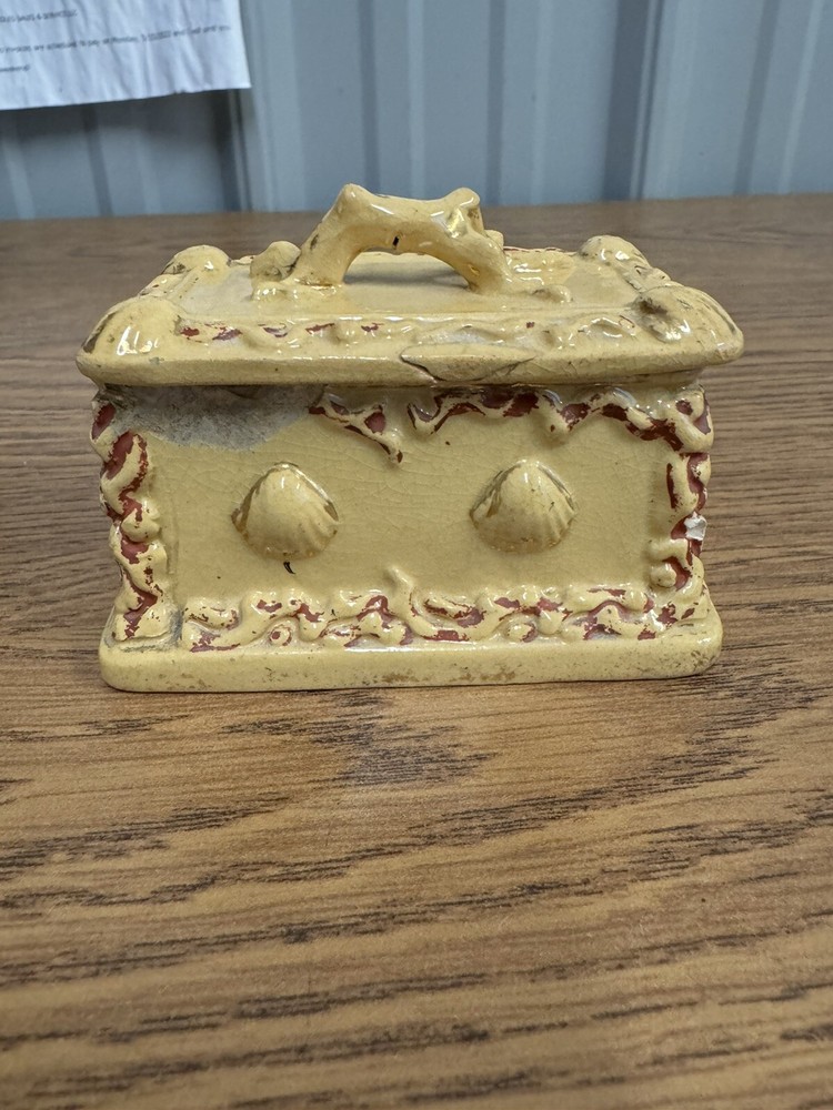 ANTIQUE YELLOW WARE MATCH SAFE W/ STRIKER STAMPED ON BOTTOM