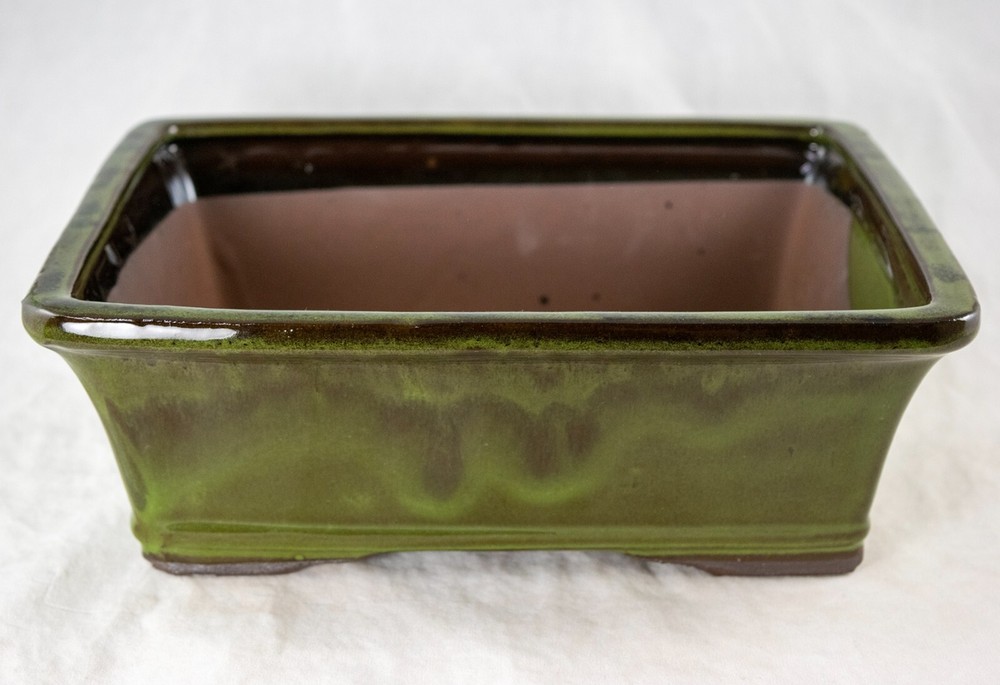 10" Rectangular Moss Green Glazed Cactus & Succulent, Bonsai Planter - Pot/Set