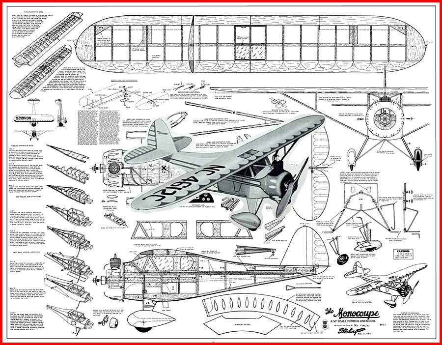 Sterling Model Airplane Plans (UC): Monocoupe 36" Scale for B-C Eng.  [PATTERNS]