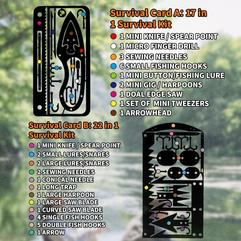 PSKOOK 12 Pcs Survival Multitool Card Emergency Camping Tool EDC Kit in Black