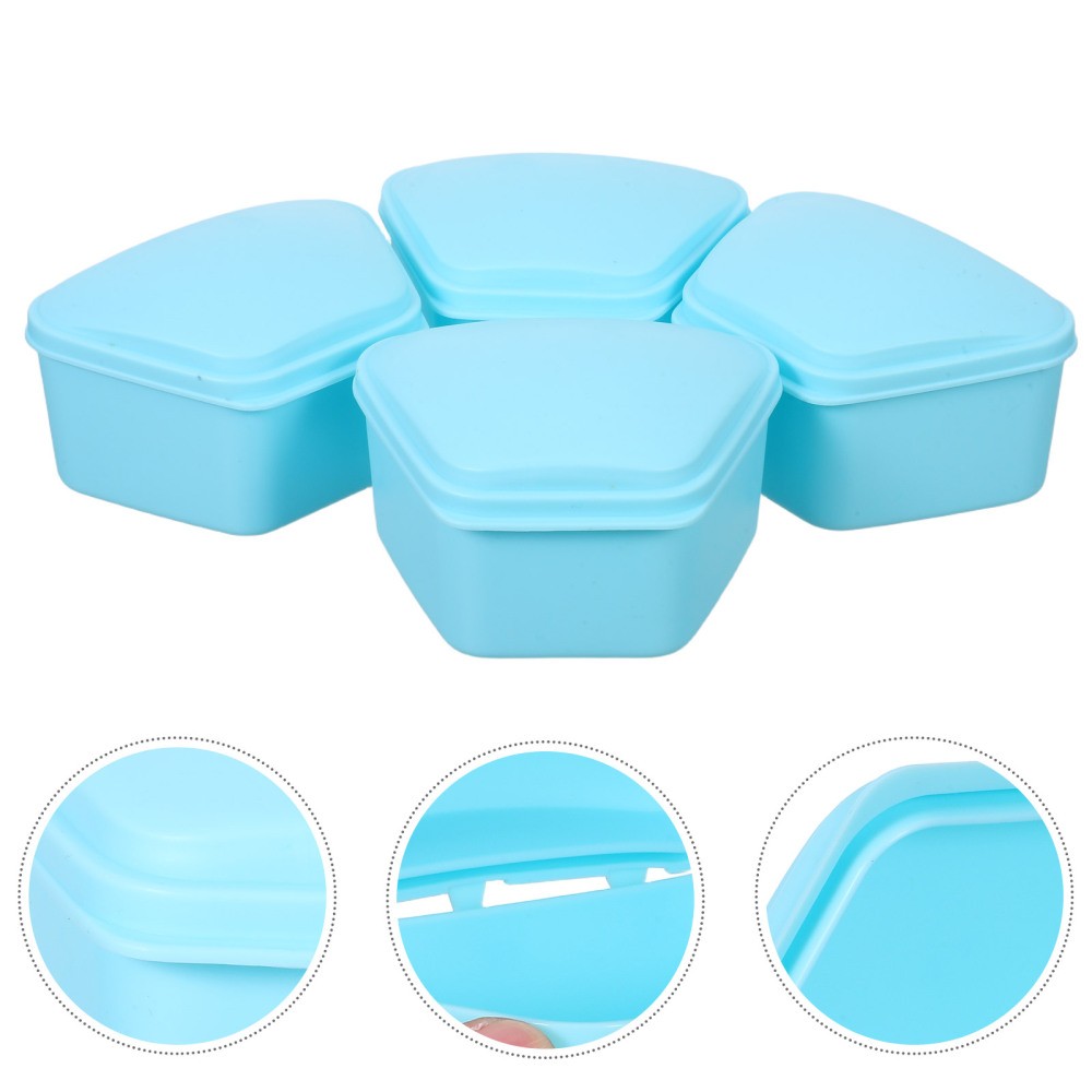 4 Pcs Portable Dentures Box Holder Retainer Case Soaker Container
