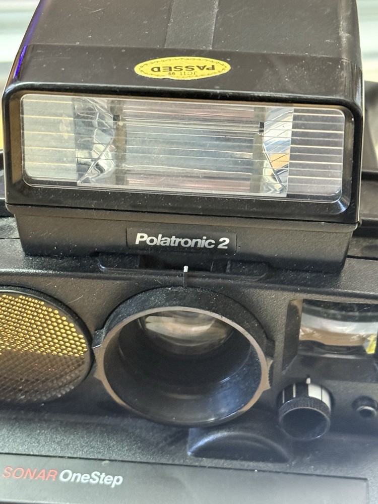 Vintage Polaroid Land Camera Sonar One Step & Polatronic 2 Flash Unit Untested