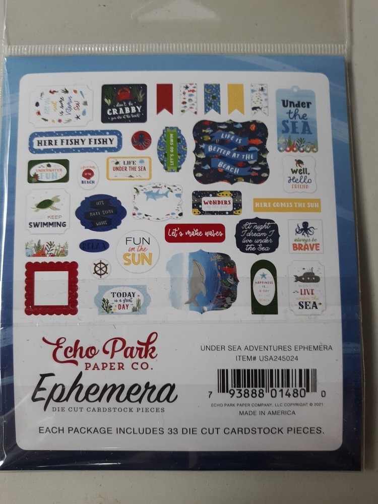 ECHO PARK "UNDER SEA ADVENTURES" EPHEMERA PACK ~ FISH~ BEACH