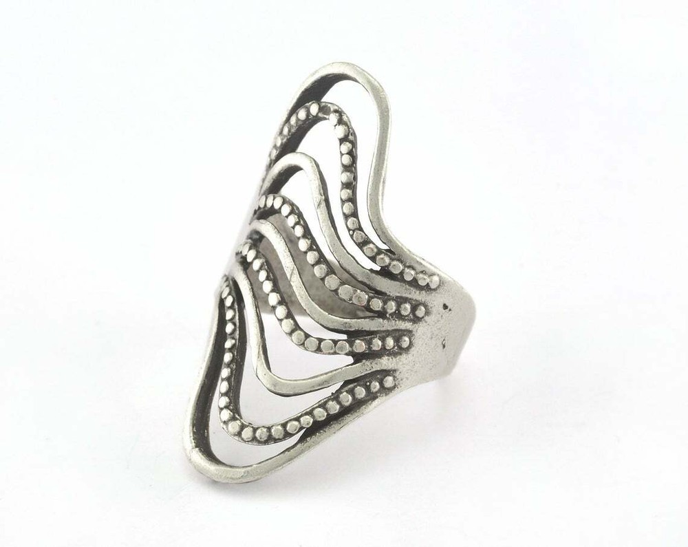 Waves Adjustable Antique Silver Plated Brass (19mm 9US inner size Adjustabl 3368