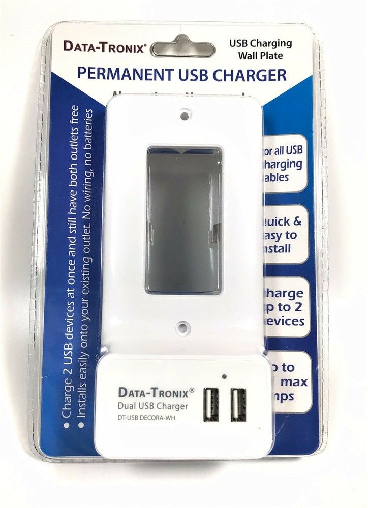 Data-Tronix USB Charging Wall Plate for Decora-Style AC Outlets - White