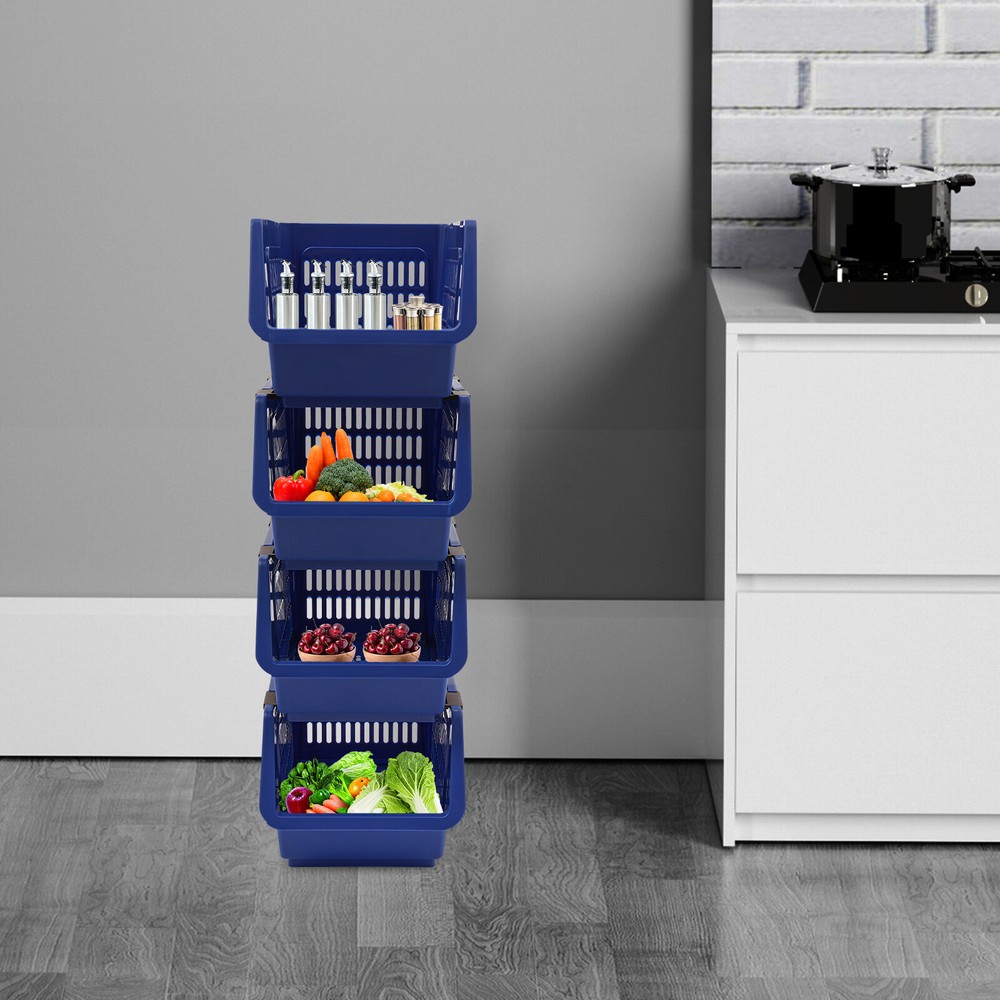 4 PCS Stacking Storage Baskets, PP Plastic Stackable Organizer Bins 76x34x24cm
